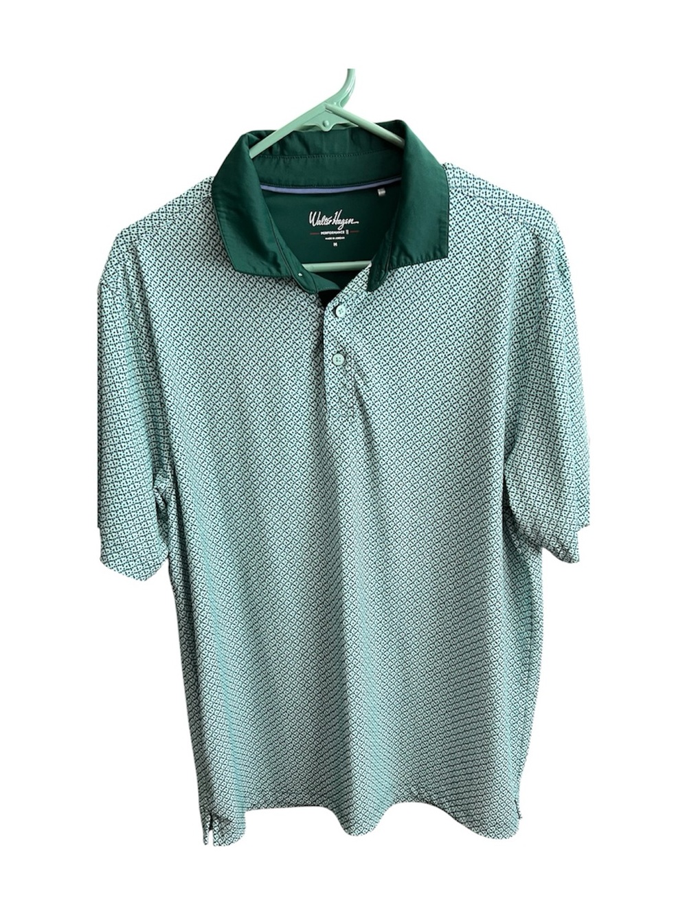 Walter Hagen green/blue Geometric Golf Polo with Dark Green Collar